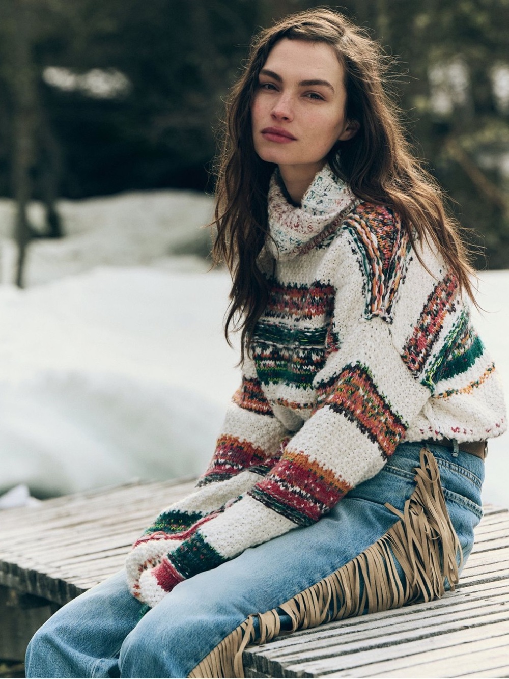 Pilcro Turtleneck Patchwork Sweater